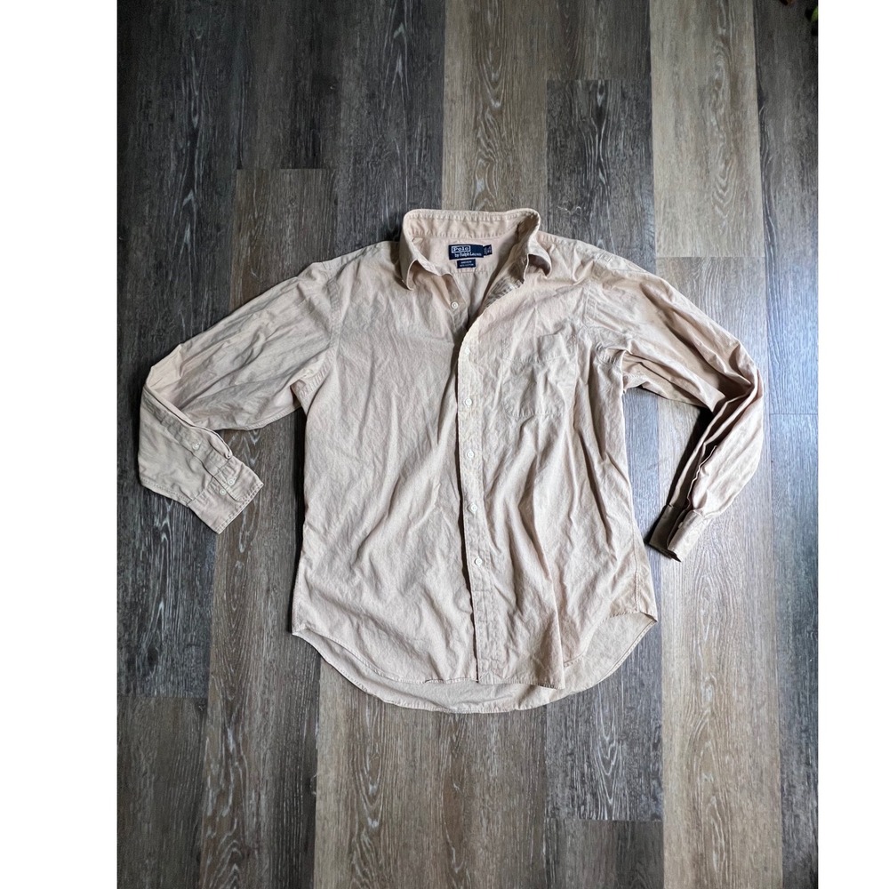 Polo Ralph Lauren Button Down Mens 16.5 Tan Excellent‎ Andrew Micro Check Shirt